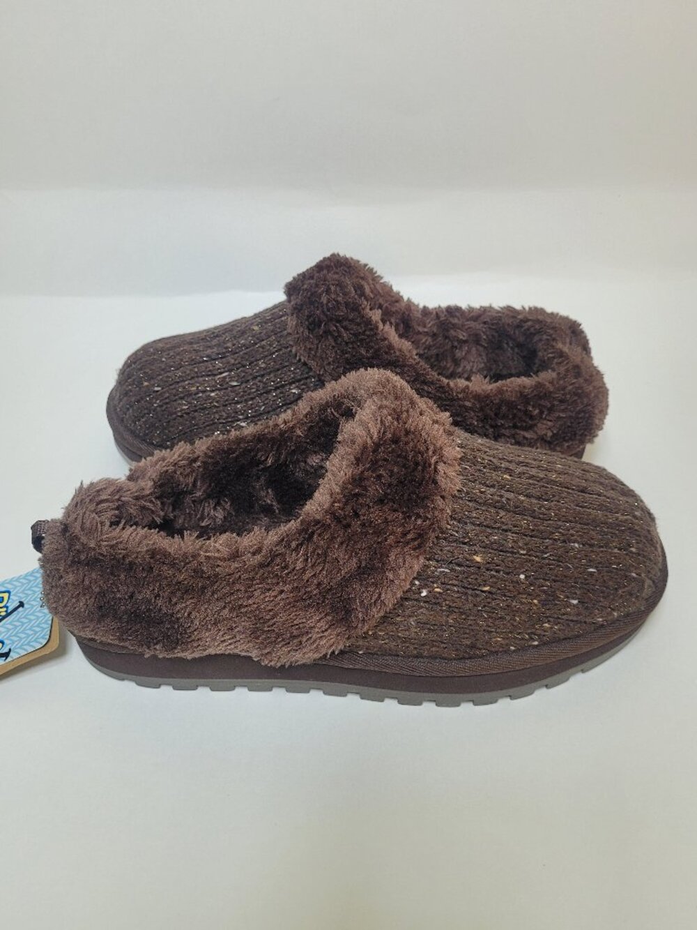 Skechers Blissful Knits Brown Knit Faux Fur Slipper Mules Womens 8 Slip Ons - Picture 1 of 8